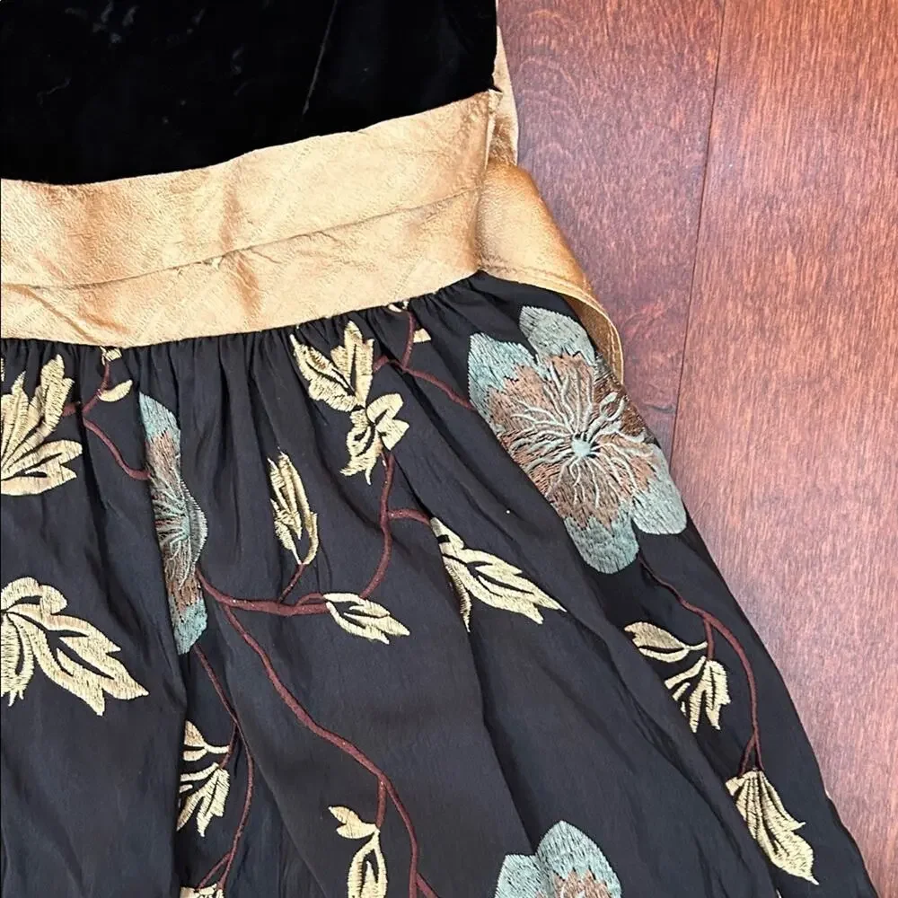 Dimples Girl’s Black Velvet Dress with Elegant Embroidered Design, Size 4